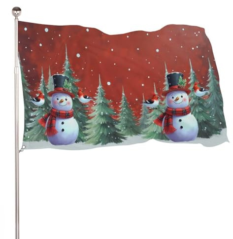 Weihnachten Flagge Gartenflagge 90x150 cm Beidseitig Bedruckt Aus Polyester für Haus und Garten Deko, Wetterfest Mit Weihnachts Schneemann Brüder Motiv