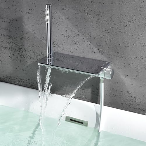 Generisch Badewannen Amaturen Wasserhahn Badewanne Mischbatterie Wasserfall Badewannenarmatur zur Wandmontage 2 Modi Badewannen Duschmischer mit Duschkopf 2 Loch Montage verchromt
