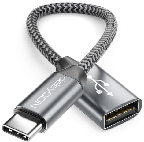 deleyCON USB-C auf USB-A Adapter 2.0 OTG Typ-C Stecker auf A-Buchse | Kabel für iPhone 17/16/15, Galaxy S26/S25/S24, A56/A17/A16, Tablet, MacBook, iMac, iPad, Notebook usw.