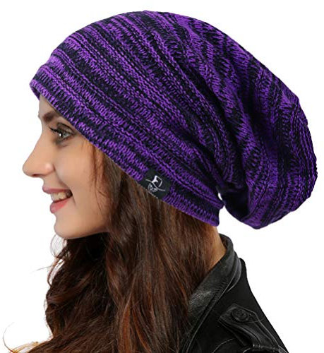 Ruphedy Damen Beanie Mütze Winter Long Oversized Slouchy Beany Strickmütze B08 (B5001-Lila)