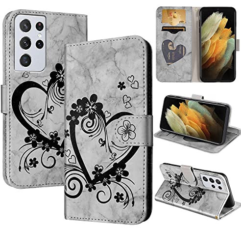 CASAFUNY Handyhülle für Samsung Galaxy S21 Ultra 5G Hülle Tasche PU Leder Flip Case Brieftasche Kartenfach Klapphülle Handytasche Case Schutzhülle für Samsung Galaxy S21 Ultra 6,8, Schwarz