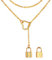 FOCALOOK Damen Collier 18k vergoldet Lariat Y-Halskette Herz Ring und Schloss Anhänger mit 80cm lang Rolokette personalisiert Y-Kette trendig Mädchen Frauen Modeschmuck für Party Geburtstag