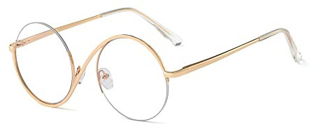 kachawoo Halbe randlose Brillen Null Diopter Brillenrahmen 8 S Form Metall Verschreibung Runde Anti Blaulicht Ray Brillen (gold with clear)