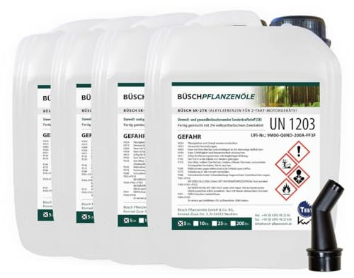 2-Takt-Motorbenzin: - Alkylatbenzin für 2-Takt-Motorgeräte - Zweitakt Benzin für Motorsägen, Motorräder etc. - kwf zertifiziert - 4 x 5 Liter