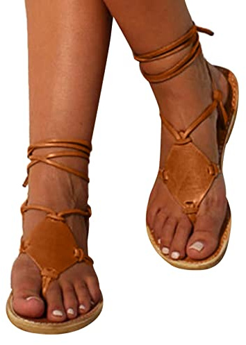 boseucn Damen Sandalen, Sandaletten Damen Flach Zehen kneifen Sandale Peep Toe Schnürsandalen Flip Flop Atmungsaktive Vintage Abendschuhe Casual Elegant Sommer Schuhe Strandschuhe Freizeitschuhe