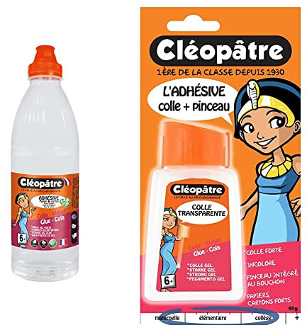 Cléopâtre - AD1L - Flacon de Recharge de Colle transparente forte 1 L & CLEOPATRE - Blister Colle transparente forteAdhésive en 80 gr avec pinceau incorporé