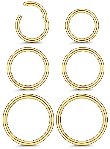 FIOROYAL 6 Stk 16G Titan Nasenpiercing Ring Clicker Helix Piercings für Damen Herren Conch Tragus Helix Septum Nasenring Ohr Piercing Gold