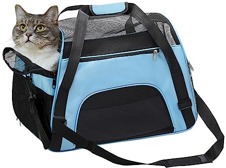 DONYER POWER Soft Sided Pet Carrier for Dogs & Cats Comfort Airline Approved Under Seat Travel Tote Bag Backpack, Reisetasche für Kleintiere mit Mesh Top und Sides,Blue S