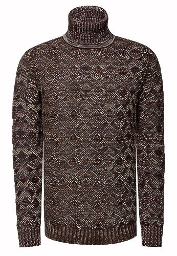 Rusty Neal Herren Rollkragen Grob Strick Pullover Kontrast-Pullover Grob-Strick-Rolli Streetwear Knitwear Karo-Design 431