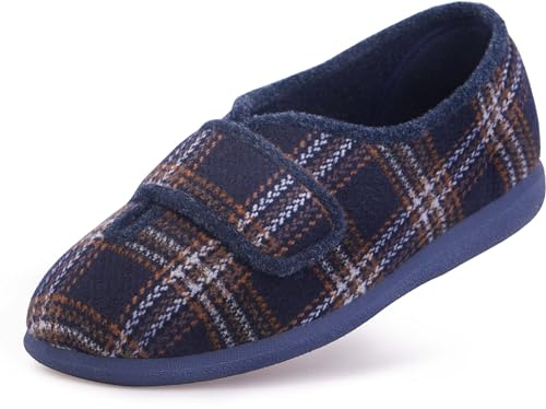 Cosyfeet Ronnie - Navy Highland - 13-3H Width - Extra Wide Men's Slippers