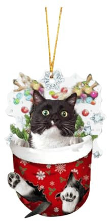 Niedlicher Acryl Weihnachtsstrümpfe Katze Anhänger 2D Weihnachts Deko Cartoon Weihnachten Deko Weihnachtsbaum Anhänger Weihnachtsbaumschmuck Ornament Funny Katze Auto Anhänger (Y-02, 8cm)