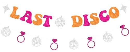 Letzte Disco Banner Kit Hot Pink Orange, letzte Disco Bachelorette Dekoration, 60er 70er Jahre Retro Disco Boho Bachelorette Party Zubehör Disco Cowgirl Braut Dusche Dekor