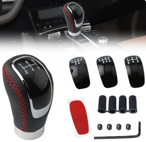 HOMURY Pomo universal para palanca de cambios de coche, 5 marchas, universal, de piel, con 4 adaptadores y 3 tapas de repuesto, cabezal de transmisión para coche de 8 mm, 10 mm, 12 mm, 14 mm, manual