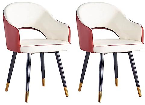 GBOMB Küche Esszimmerstühle 2-teiliges Set Verschleißfestes Leder Modern Wohnzimmer Esszimmer Akzent Armlehnstühle Karbonstahlbeine Büro Lounge Stuhl (Farbe: Weiß + Rot)