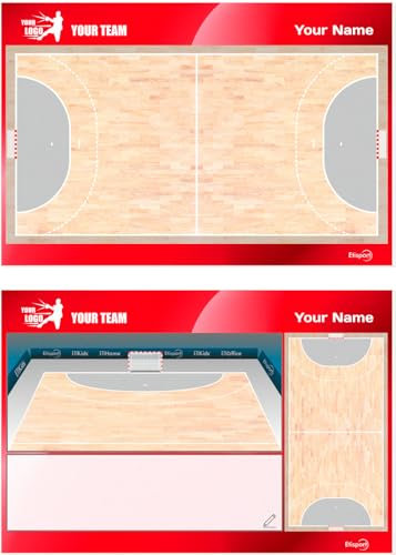 ETISPORT Handball-Taktiktafel für Trainer. Beidseitig, geeignet für trocken abwischbare Marker. Personalisiert mit Farbe, Teamwappen oder Logo, Name und Verein. (Standard)