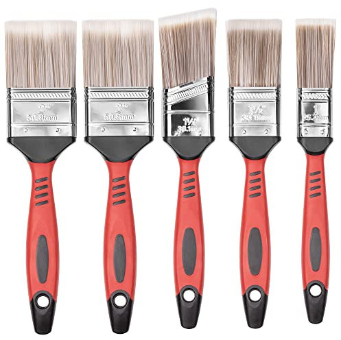 Hardys 5pc Paint Brush Set Mix | Essential Brushes for All Wall, Ceiling & Paint Decorating | Synthetic Bristle, Straight Line & Angled for Cutting In & Smooth Finish