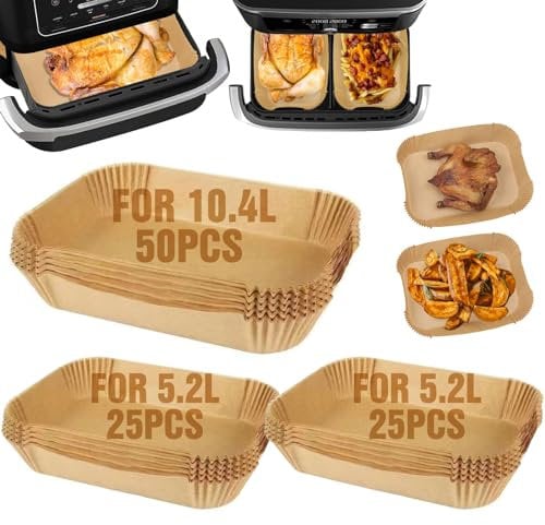 Lifemaison 100PCS Air Fryer Liners for Ninja Foodi FlexDrawer AF500UK10.4L/Instant Versazone Dual 8.5L/Duronic 10L Air Fryer,Air Fryer Accessories Large Disposable Parchment Paper for Air Fryer