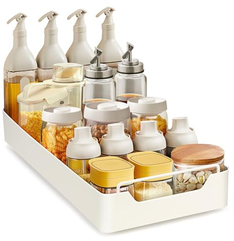 LEFUYAN Cajón telescópico, organizador de armario extensible con asa, cajones extensibles, estantes de almacenamiento para armarios de cocina, sin taladrar ni clavar, 20 cm x 43 cm x 7 cm