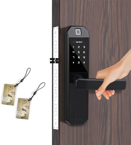 Smartes Türschloss, Digitalen Türschloss mit Zahlencode und Fingerabdruck Türschloss, Intelligentes Diebstahlsicherung Schloss mit Griff, Smart Home Elektronisches Türschloss Schwarz