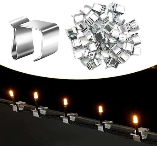 mizikuu 50 Stücke Dachrinnenhaken für Lichterketten, Weihnacht Licht Clips Weihnachtsbeleuchtung Licht Haken Außenbereich Lichterketten Halterung Dachrinne Dekoration für Garten Küche