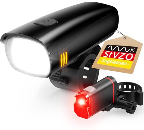POSUGEAR LED Fahrrad Licht, StVZO zertifiziertes Fahrradbeleuchtung, Fahrradlicht USB Aufladbar, Extra Lange Standby-Zeit in einem robusten Gehäuse, IPX4 wasserdichtes Ultra Light Fahrradlampe