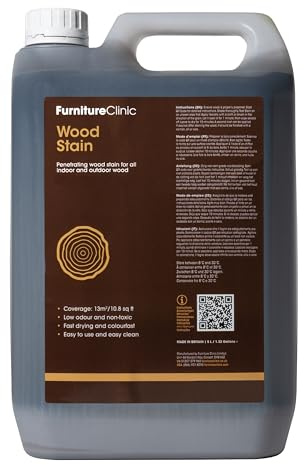 Furniture Clinic Wood Stain (Grey) – Fast Drying, Highly Concentrated, and Easy-to-Apply Wood Stain for All Indoor & Outdoor Wood – Water Based & Non-Toxic – 5L