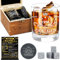 Amosking 75th Birthday Gifts for Men,Vintage 1950 Whiskey Glass Set,Wood Box & Whiskey Stones & 1950 Poster Anniversary Card & Coaster,Birthday Gifts Ideas for Him,Husband,Dad