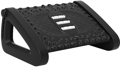 HOMCOM Foot Rest Under Desk, 6 Height Adjustable Footrest with Massage Texture and Rollers, Non-Slip Office Footstool for Under Desk, Black
