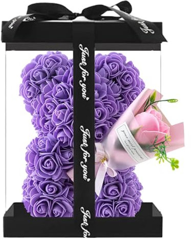 Oso de flores | Oso de peluche de rosas | Bonito oso de flores de peluche | oso de rosas | oso de peluche de rosas con ramo de rosas para el día de San Valentín, aniversario y regalos del día de la