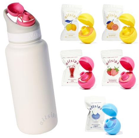 allsips 32oz Stainless Steel Air Water Bottle with 5 Straw & Refresher ScentSip Flavor Pods