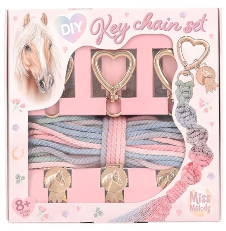 Depesche 13184 Miss Melody - DIY Schlüsselanhänger Set in Rosa, inkl. 3 goldenen Anhängern, Karabiner und 10m Baumwollband mit Farbverlauf