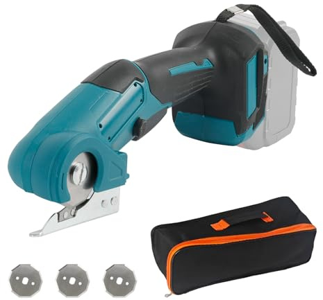 Kartongskärare Elektrisk Sax för Makita 18V, Borstlös Stoffsax med 3 blad, Säkerhetslås, Bärbar Batteridriven Rullskärare för Matta Läder Plastfolier Aluminium