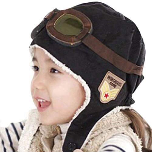 FSSTUD Niedlich Winter Warme Baby Kinder Jungen Mütze Pilotenmütze Flieger Mütze Fliegermützemit Ohren Schwarz