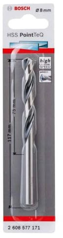 Bosch Professional 10 Stück HSS Spiralbohrer PointTeQ (für Metall, 8 x 75 x 117 mm, Zubehör Bohrschrauber)
