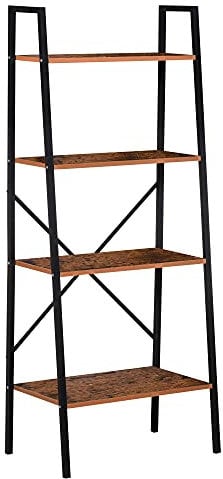 HOMCOM Estantería de Escalera Estantería Industrial Librería con 4 Estantes para Libros para Salón Oficina Estudio 60x35x145 cm Marrón Rústico