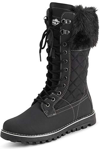 Polar Damen Kunstpelz Warm Thermal Wasserdicht Draussen Gehen Schnee Winter Gummisohle Wadenstiefel - Schwarz/Schwarz - UK8/EU41 - YC0604