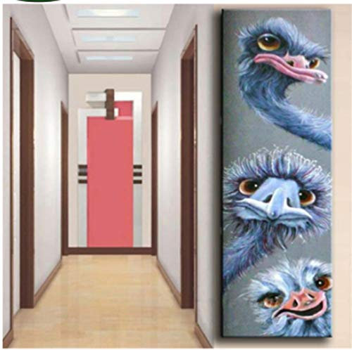 ParNarZar DIY 5D Diamant Painting DREI Strauße Vogel Gross 35x115cm Groß Gemälde Leinwandbild Crystal Runde Steine Voll Bilder Set für Eingang, Kaminsims Treppe Decor