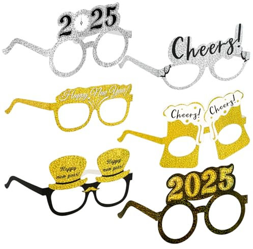HOWAF 18 Stücke 2025 Silvester Brille Happy New Year Partybrillen Lustige Silvester Foto Requisiten für Erwachsene Kinder Neujahrsdeko Mitbringsel Silvester Deko 2025 Silvester Party Dekoration
