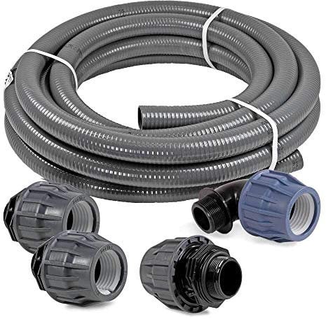POOL Total Poolanschluss-Set 25 m Poolflex PVC Druckschlauch Ø50mm + Fittinge/Hochwertiger Poolschlauch ohne Verkleben inkl. Klemmfittinge