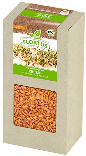 FLORTUS – BIO Sprossen Samen Kresse 200g – Kressesamen zur Anzucht für Keimglas, Garten, Balkon, Küche & Fensterbank – Gartenkresse Saatgut in höchster Bioqualität - Vitaminreich & würzig im Geschmack