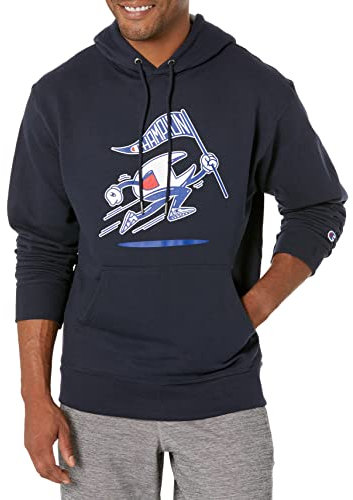 Champion Powerblend-Felpa in Pile con Cappuccio Graphic, Navy-586m2a, L Uomo