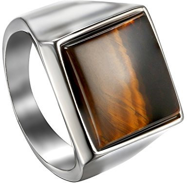 Flongo Herren Ring, Männer Ringe Tigerauge Silber Ton Hochzeit Verlobung Engagement Bandring Siegelring Daumenring Bequemlichkeit Passen Herren-Accessoires Größe 63