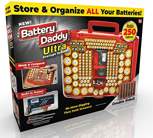Ontel Battery Daddy Ultra Batterie-Organizer-Aufbewahrungskoffer mit Tester, speichert und schützt bis zu 250 Batterien, transparenter Verschlussdeckel, wie auf dem Fernseher gesehen (BADAU-MC4)