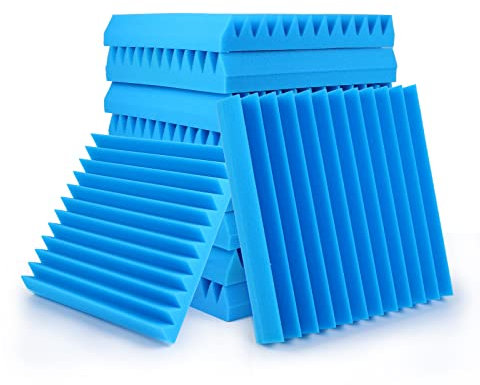 Schallschutz-Paneele, 12 Stück, Akustikplatten, 5.1x30.5x30.5 cm, hochdichte Akustik-Wandpaneele, schwer entflammbar, akustische Schaumstoffkeile, Zuhause, Büro (blau)