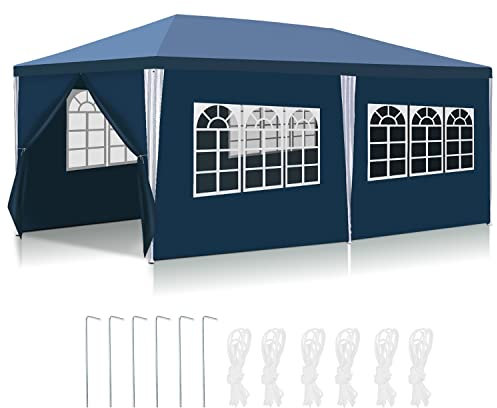 Ansobea Pavillon 3x6 m Tente de réception étanche à l'eau Bâche PE de Haute qualité Tente de réception résistante aux UV Tente de Jardin 100g/m² Tente à bière avec 6 Parties latérales Bleu