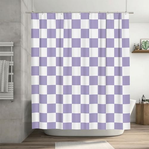 Ohocut Rideau de douche à carreaux violet lavande pour salle de bain, joli rideau de douche rétro à carreaux esthétique, lavable en machine, 183 x 183 cm