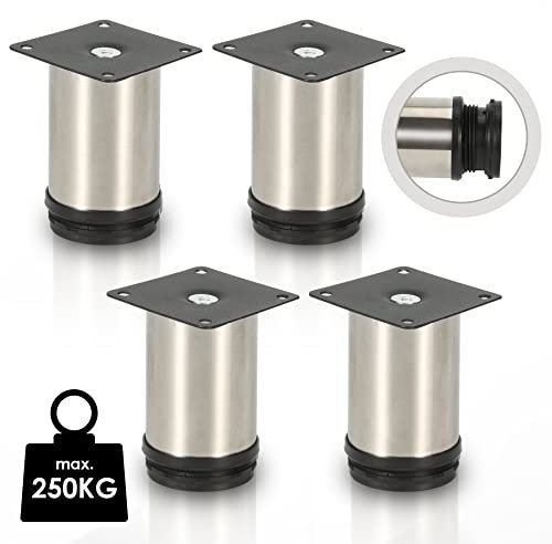 Jopassy 4er Set Edelstahl Möbelbeine,Schrankfüße Höhenverstellbar Füße für möbel, mit Schrauben,Höhe 100 mm | Belastbar bis 250 KG, für Sofa Möbelfüße Schreibtisch Stühle, Einfachen Montage