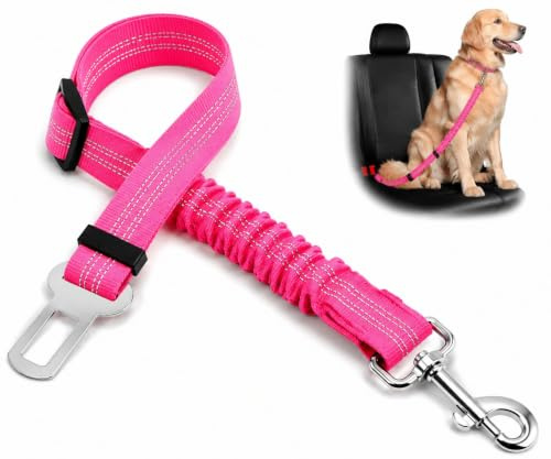 Seat Belt Dog Car Harness UK,Adjustable Elastic Bungee, Strong Durable Dog Car Harness - 360 Degree Swivel Attach Won't Twist, Reflective, Easy to Use (PINK)