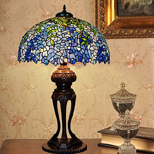 AIBOTY Tiffany Tischlampe für Wohnzimmer, 82cm hohe Moderne Nachttisch-Buntglas-Lesetischleuchten für Schlafzimmer-Nachttischlampe, 50cm-Lampenschirm für Beistelltischlampe,Wisteria