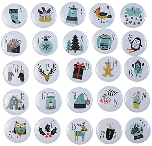 Yusat 1–25 Zahlen-Set Weihnachts-Adventskalender, Runde Knöpfe, Als Geschenk, Dekoration Bänder, Stoffbeutel, Pakete (C)